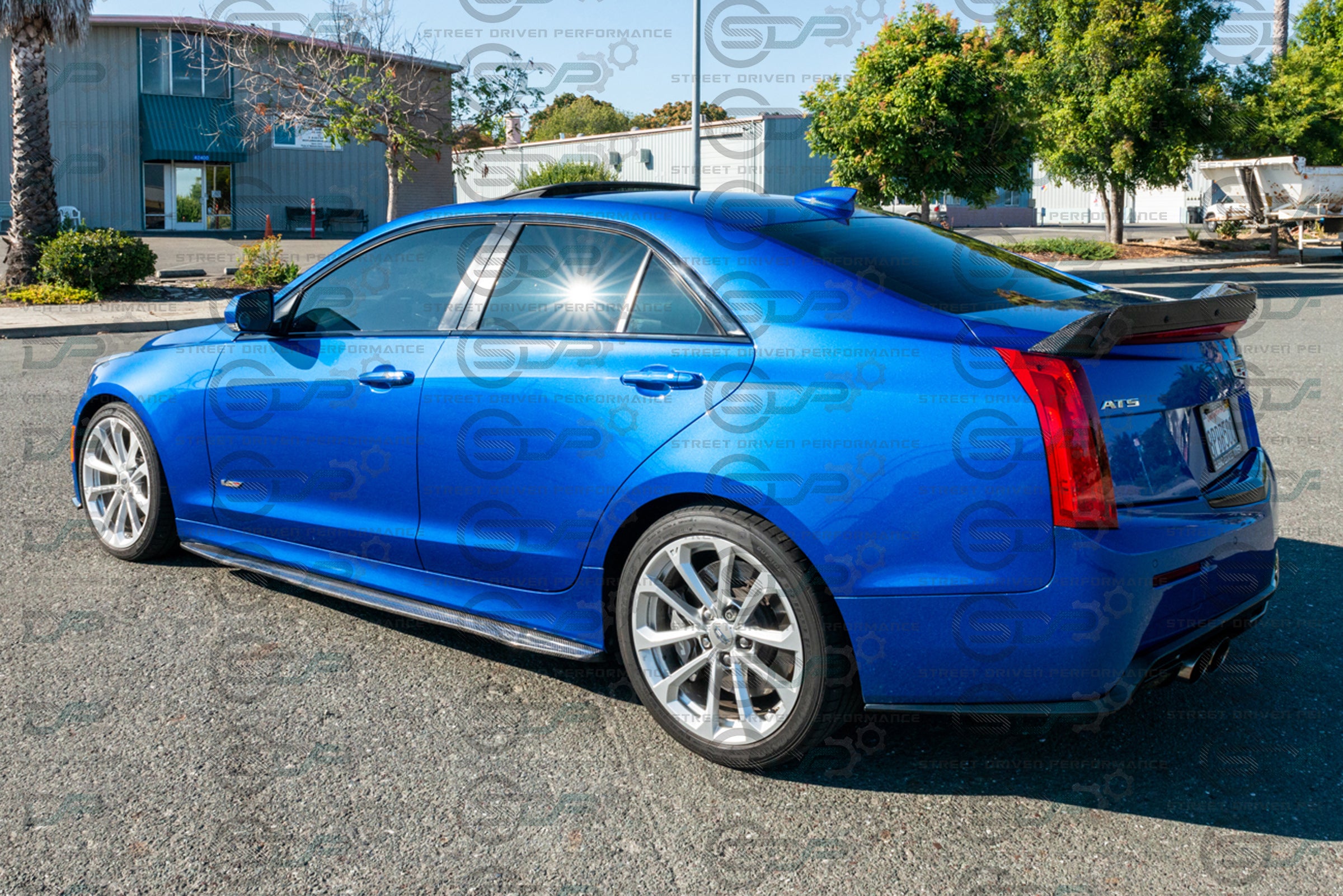2016-2019 CADILLAC ATS-V CARBON FIBER FRONT SPLITTER & SIDE SKIRTS ROCKER PANELS GROUND EFFECTS